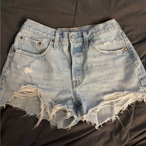 Levi's Light Blue Frayed Jean Shorts
